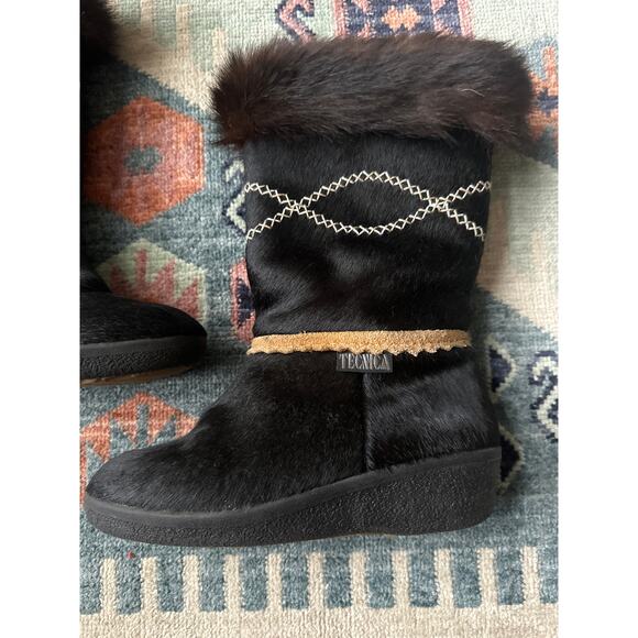 Vintage Tecnica Italian Apres Ski Fur Winter Boots Black Size 36 / 42 - Picture 3 of 12